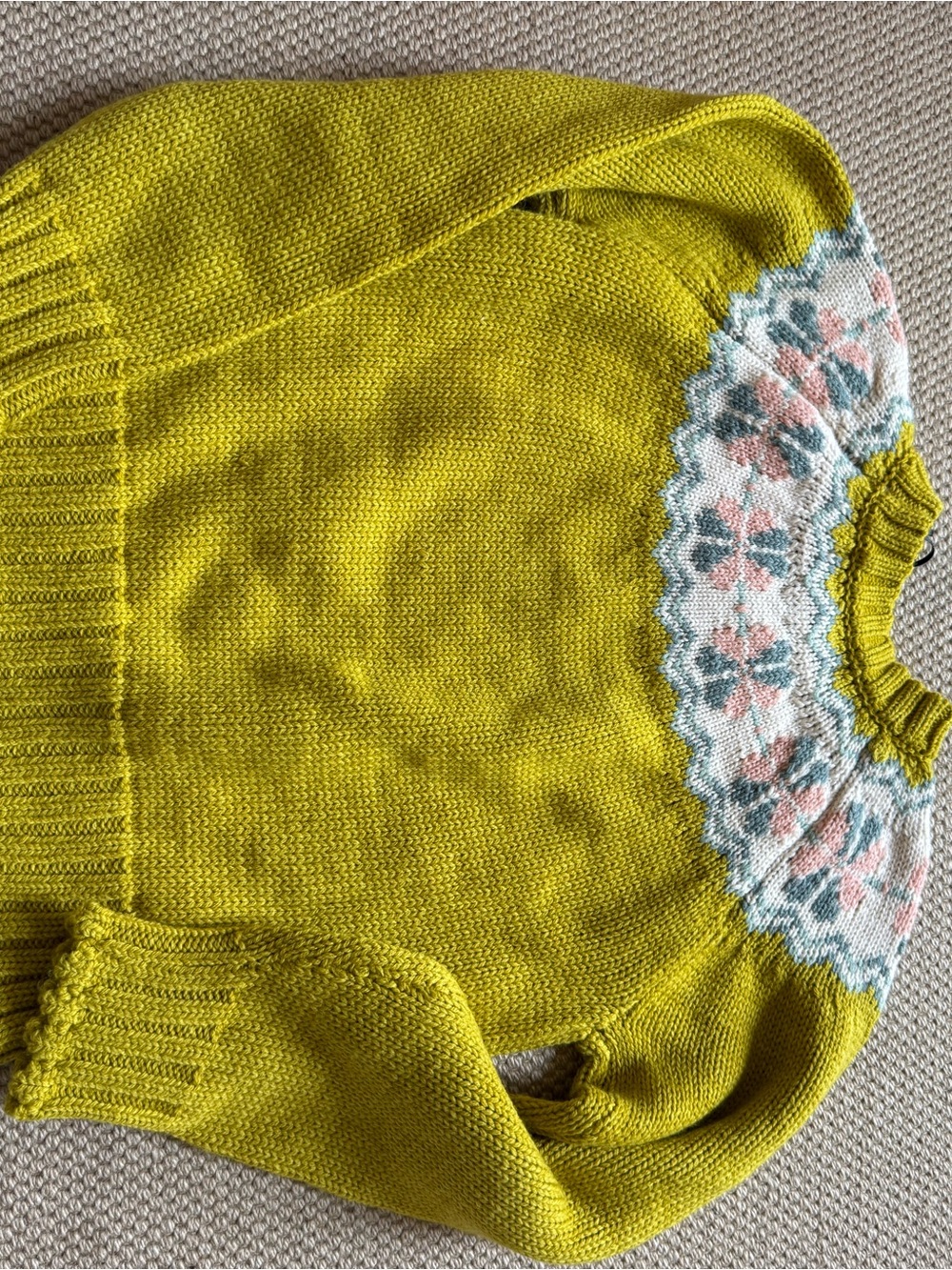 Zara Studio Girls Chartreuse Yellow Fair Isle Yoke Sweater - NWT - Picture 2 of 6